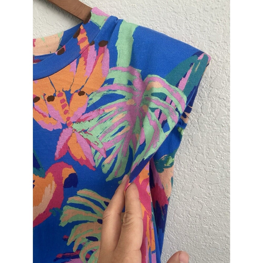 Farm Rio Made of Brasil Orange Parrot Graphic Padded Shoulder T-Shirt Dress S - Picture 11 of 15